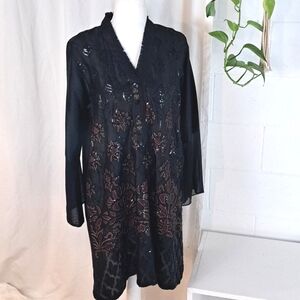Limelight Pakistani sequin embellished long bell sleeve shirt dress semi sheer